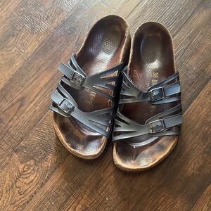 Birkenstock Silver and Brown Strappy Sandals size 38